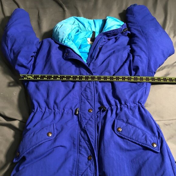 L.L. Bean Women's Down Coat Large? Hooded Winter Jacket Blue Nylon Coat - Picture 4 of 16